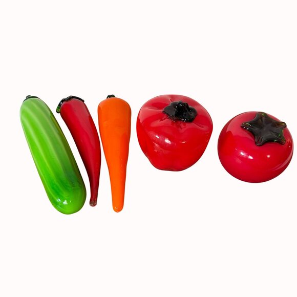 Handblown Glass Vegetable Figurines Set VTG MCM Murano Style Kitchen Art Decor - Picture 5 of 16